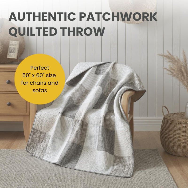 SLPR Cotton Quilted Throw Blanket, 50" x 60" Floral Farmhouse Patchwork Quilt, Shabby Chic Patchwork Throw Lap Quilt for Couch, Silver Linings - Image 2